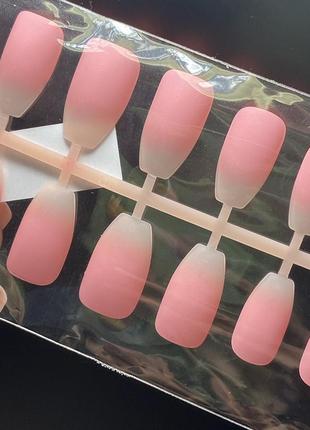 24 шт накладные искусственные ногти со скотчем пуанты омбре градиент розовые средняя длина2 фото