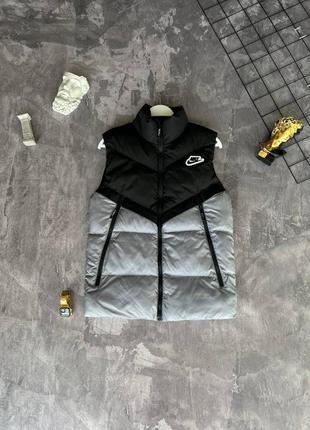 Чоловіча жилетка nike на весну у сіро-чорному кольорі premium якості, стильна та зручна жилетка на кожен день