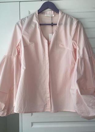 100% вискоза розовая рубашка блуза с очень объёмными рукавами