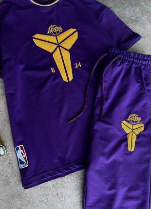 Чоловічий спортивний костюм футболка+штани lakers на весну у фіолетовому кольорі premium якості, стильний та зручний костюм на кожен день4 фото