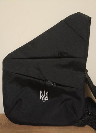 Чорна чоловіча сумка- месенджер ( барсетка-слінг) на груди1 фото