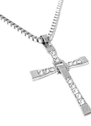 Крест доминика торетто с цепочкой серебряный, крестик вин дизеля | хрест домініка торетто з ланцюжком (st)1 фото