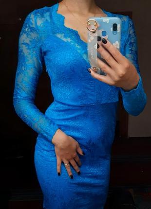 Кружевное голубое платье2 фото