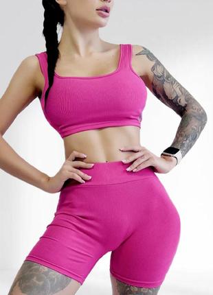 Костюм для фітнесу жіночий lilafit комплект шорти та топ яскраво-рожевий l (lft000023)