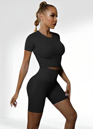 Костюм для фитнеса женский lilafit комплект шорты и топ черный l (lft000011)
