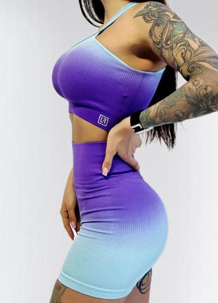 Костюм для фитнеса женский lilafit комплект шорты и топ фиолетовый градиент l (lft000026)5 фото