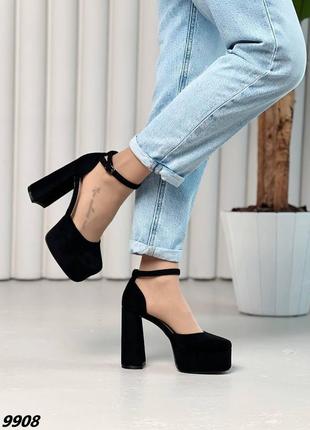 Женские туфли на высоком и устойчивом каблуке с ремешком8 фото