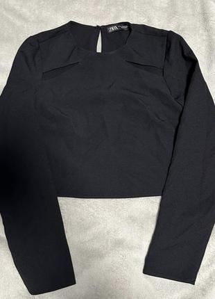 Zara чорний топ з довгими рукавами