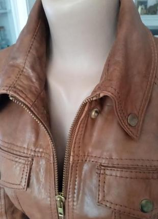 Шкіряна куртка бомбер косуха під вінтаж коричневого кольору розміру  s,m, від only4 фото