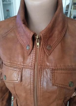 Кожаная куртка бомбер косуха под винтаж коричневого цвета размера s,m, от only3 фото