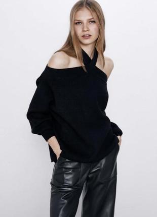 Zara свитер оверсайс с открытыми плечами s-m