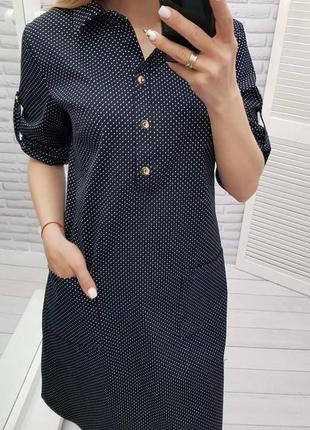 Сукня-сорочка коттон арт. 831 колір чорний горох3 фото