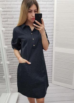 Сукня-сорочка коттон арт. 831 колір чорний горох8 фото