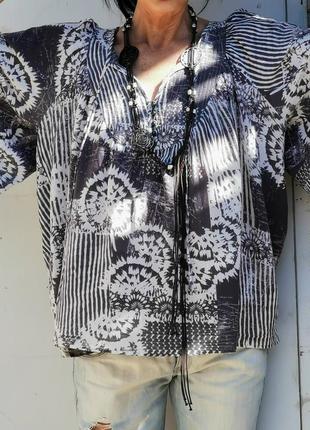 Блуза monsoon хлопок в принт узор этно бохо стиль  с люрексом4 фото