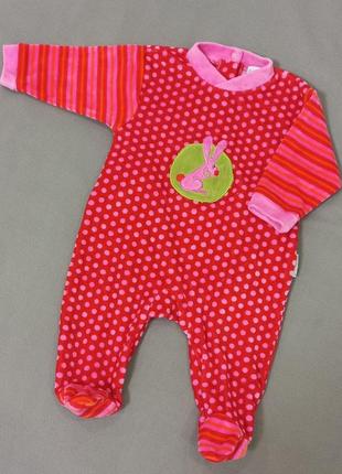 Человечек теплый красного цвета в горошек и полоску на девочку 3 мес.