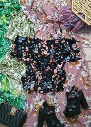 Шифоновая цветочная летняя блуза майка свободного кроя с рюшами1 фото