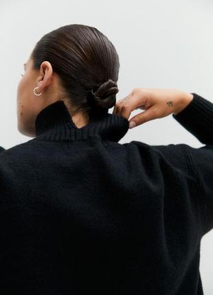 H&m свитер черный серый оверсайз свободный под горло теплый с вырезами для карманов3 фото