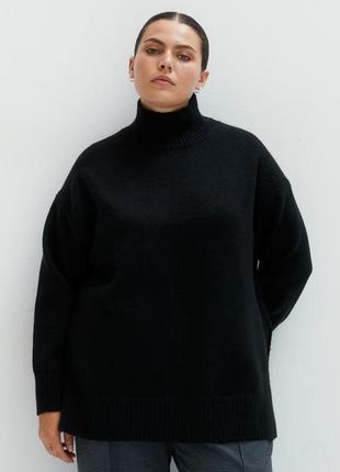 H&m свитер черный серый оверсайз свободный под горло теплый с вырезами для карманов2 фото