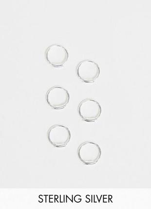 ⚪️🌺 набір мініатюрних срібних сережок-колечок 3 пари kingsley ryan з сайту asos