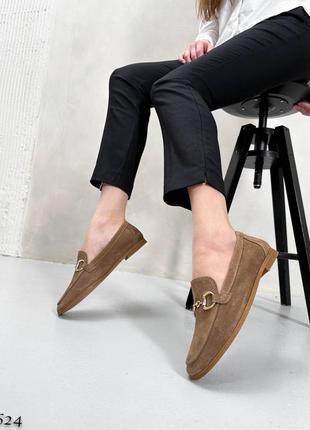 Бежевые моко коричневые женские лоферы туфли мокасины из натуральной замши