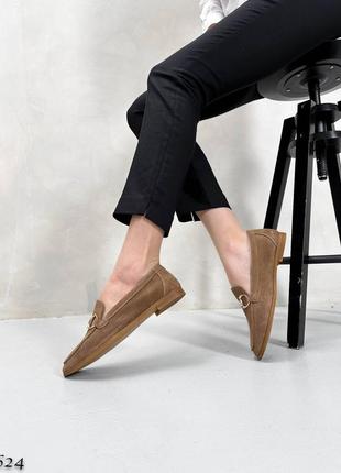 Бежевые моко коричневые женские лоферы туфли мокасины из натуральной замши