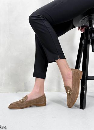 Бежевые моко коричневые женские лоферы туфли мокасины из натуральной замши