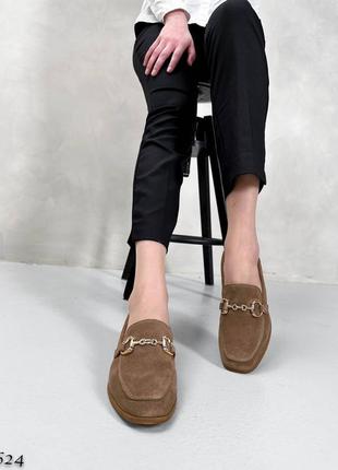 Бежевые моко коричневые женские лоферы туфли мокасины из натуральной замши8 фото