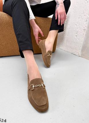 Бежевые моко коричневые женские лоферы туфли мокасины из натуральной замши