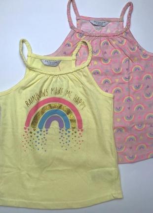 Яркие летние майки на бретелях косичках с блестками и радугой набор 116-122 см primark1 фото