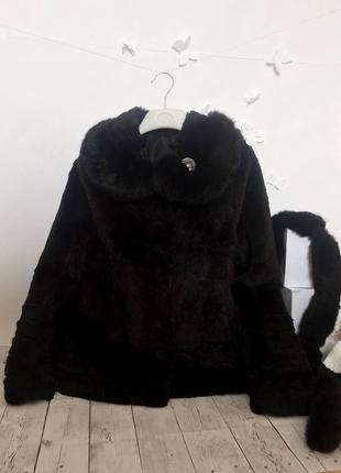 Натуральная короткая куртка шуба полушубок шубка из кролика кролик тепла объемная воротник под пояс1 фото