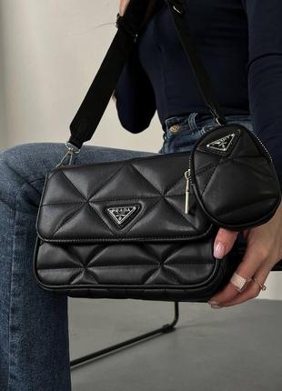 Женская сумка prada re-nylon padded shoulder black