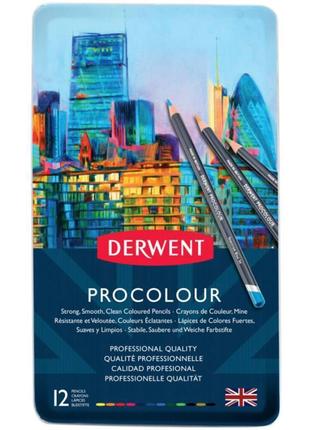 Набор цветных карандашей procolour 12цв метал derwent