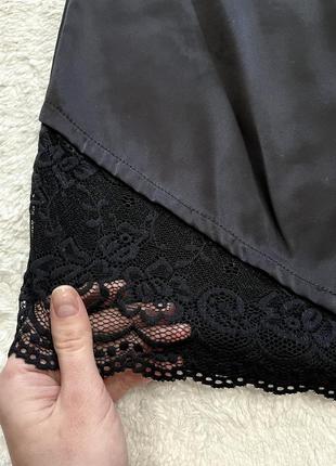 Атласная мини-юбка с кружевной вставкой ⭐️ новая с бумажной биркой7 фото