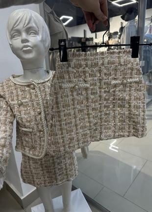 Костюм шанель твидовый юбка пиджак3 фото