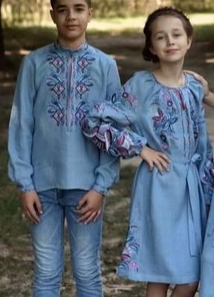 4353+4440 комплект ексклюзивних лляних вишиванок з сімейної колекції " на крилах кохання "