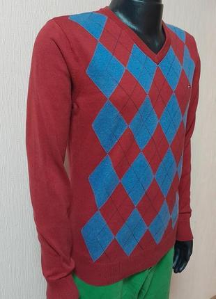 Шикарный хлопковый пуловер в ромбик tommy hilfiger, 💯 оригинал, молниеносная отправка3 фото