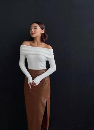 Топ в рубчик с открытыми плечами2 фото