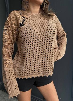 Женский свитер оверсайз в сетку универсал