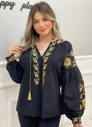 Колоритная блуза вышиванка, украинская вышиванка, этатно рубашка с вышивкой6 фото