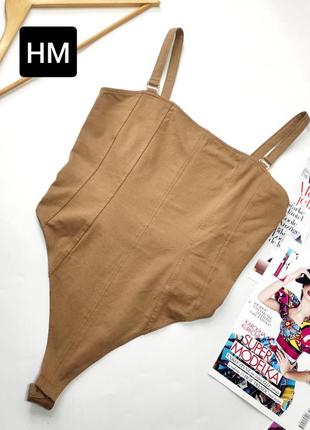 Боди женского коричневого цвета на бретелях от бренда hm l