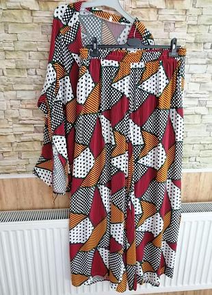 Костюм длинные широкие юбки-брюки палаццо и рубашка пиджак оверсайз