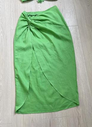 Летний льняной костюм юбка и топ в размере xs, s2 фото