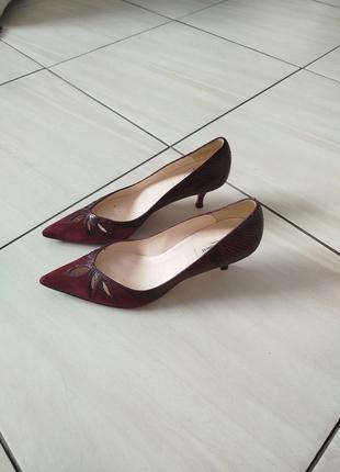 Туфлі трендового винного кольору лодочки бордові