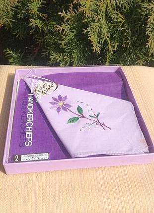 Носовые платки винтажные из батиста,2 штуки