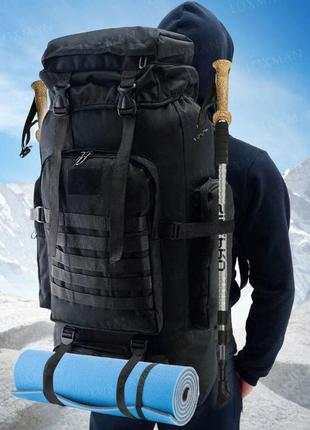 Рюкзак тактический черный 4в1 70 л водонепроницаемый туристический рюкзак. цвет: черный3 фото