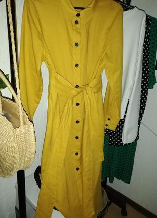 Сукня-сорочка reserved льон жовто-гірчичне5 фото