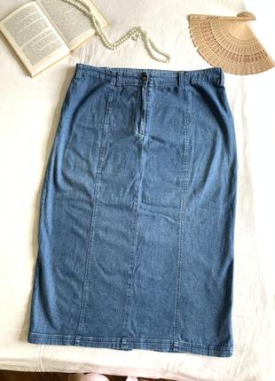 Трендовая длинная синяя джинсовая юбка (размер 18/46)1 фото