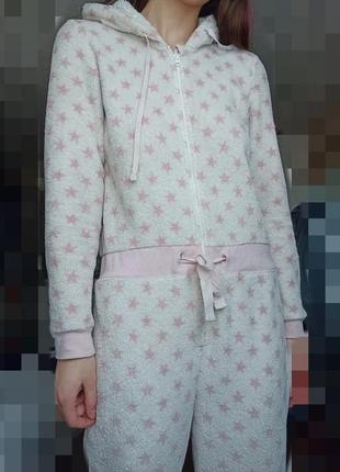 Пижама теплая с капюшоном, кигуруми, цвет белый с розовыми звёздочками, esmara.1 фото