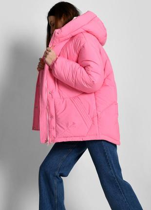 Зимняя куртка-кокон цвета фуксия8 фото