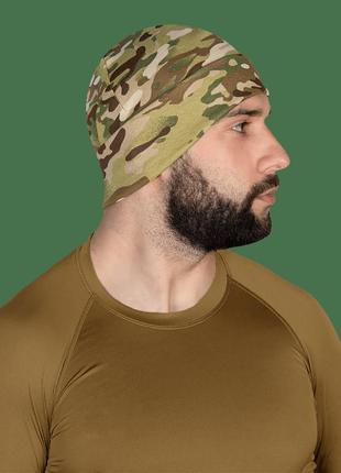 Демисезонная шапка из натуральной ткани watch cap multicam с отворотом